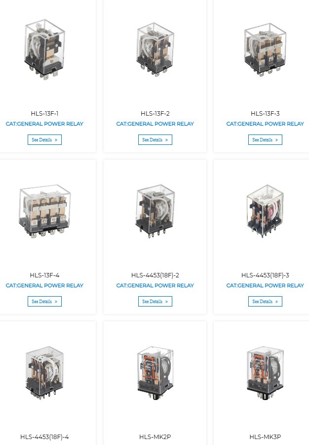HELISHUN General Power Relay product range including HLS-13F, HLS-4453(18F), HLS-MK2P and HLS-MK3P series